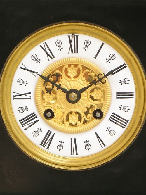 fig 4. Beautiful Victorian black marble mantel clock by Japy Freres c1880