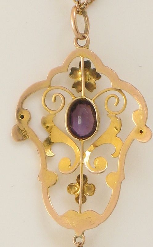fig 1. BEAUTIFUL VICTORIAN ART NOUVEAU 9CT GOLD AND AMETHYST PENDANT C1890 