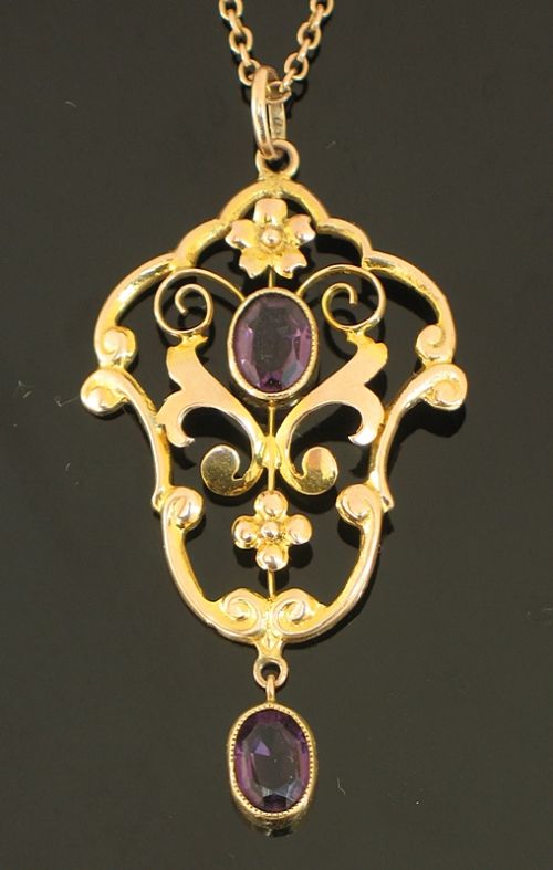 fig 2. BEAUTIFUL VICTORIAN ART NOUVEAU 9CT GOLD AND AMETHYST PENDANT C1890 