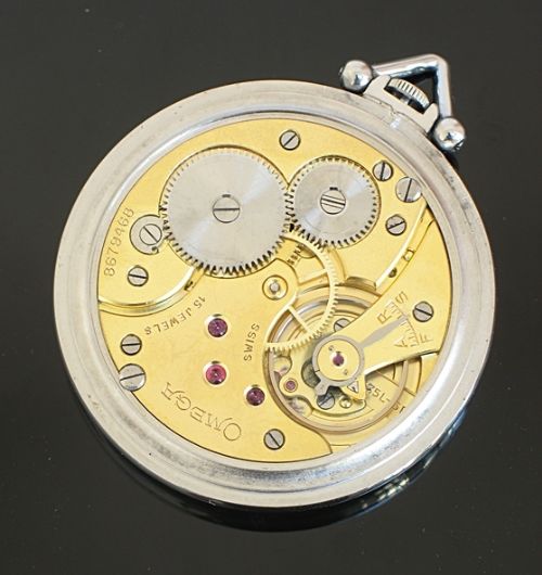fig 3. OUTSTANDING ORIGINAL OMEGA ART DECO STAINLESS STEEL POCKET WATCH C1936-37