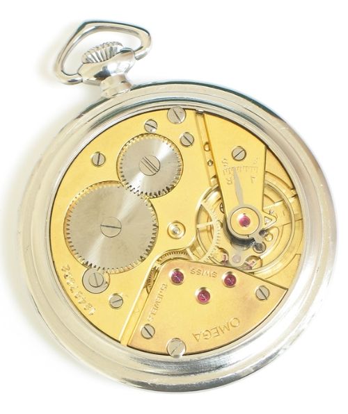 fig 2. STUNNING ORIGINAL OMEGA STAINLESS STEEL POCKET WATCH C1951