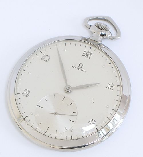 fig 4. STUNNING ORIGINAL OMEGA STAINLESS STEEL POCKET WATCH C1951