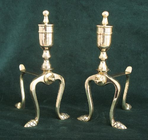 Lovely Pair of Victorian Solid Brass Andirons or Fire Dogs C1900
