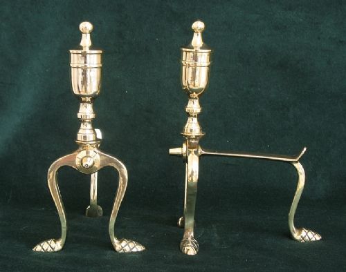 fig 1. LOVELY PAIR OF VICTORIAN SOLID BRASS ANDIRONS OR FIRE DOGS C1900