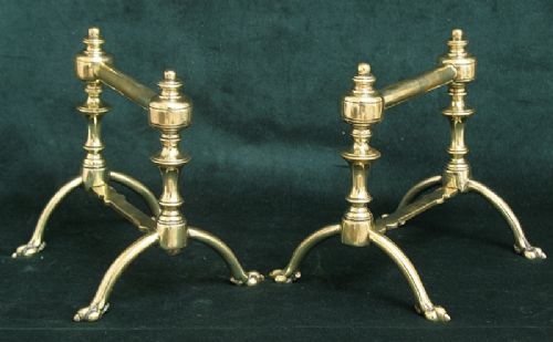 fig 1. STUNNING GENUINE VICTORIAN SOLID BRASS PAIR OF FIRE DOGS ANDIRONS C1880