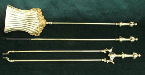 Beautiful Genuine Solid Brass Victorian at Nouveau Companion Set Fire Irons C1890