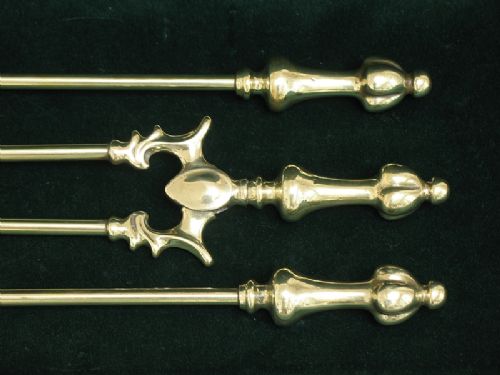 fig 1. BEAUTIFUL GENUINE SOLID BRASS VICTORIAN AT NOUVEAU COMPANION SET FIRE IRONS C1890