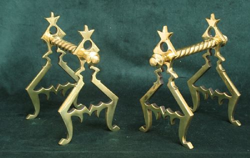 Stunning Genuine Victorian Arts and Crafts Solid Brass Pair of Fire Dogs Andirons C1890