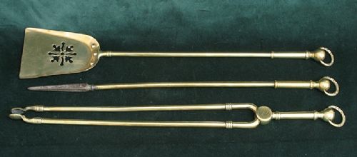 Beautiful Genuine Solid Brass Victorian Art Nouveau Fire Irons Companion Set C1890