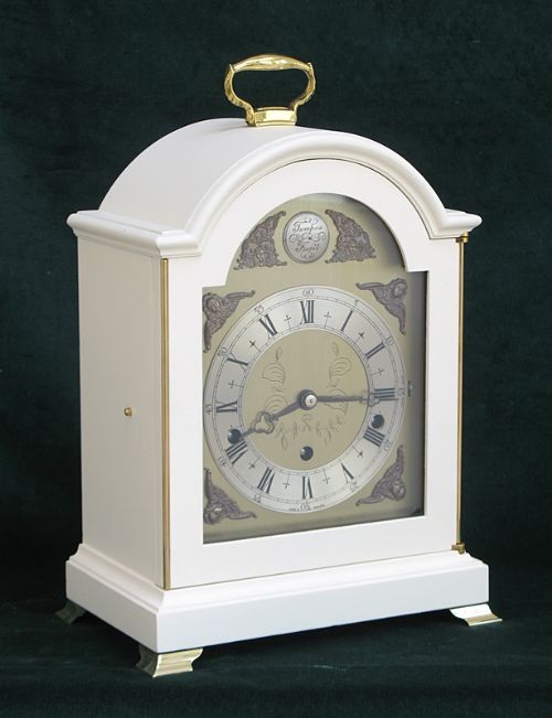 fig 1. WHITE PAINTED WESTMINSTER AND WHITTINGTON CHIME BRACKET CLOCK BY ELLIOTT, LONDON