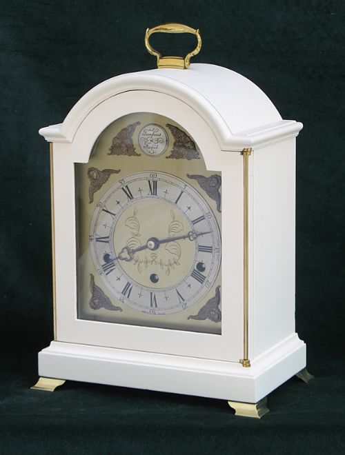 fig 2. WHITE PAINTED WESTMINSTER AND WHITTINGTON CHIME BRACKET CLOCK BY ELLIOTT, LONDON