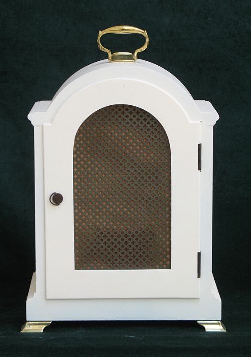 fig 5. WHITE PAINTED WESTMINSTER AND WHITTINGTON CHIME BRACKET CLOCK BY ELLIOTT, LONDON