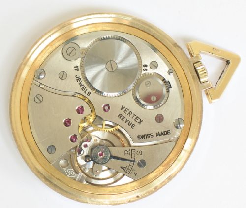 fig 7. STUNNING SOLID 9CT GOLD MENS POCKET WATCH BY GARRARD AND VERTEX REVUE