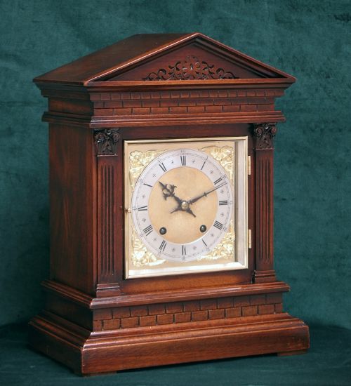 fig 1. SUPERB VICTORIAN MAHOGANY TING TANG MANTEL CLOCK BY WINTERHALDER AND HOFFMEIER C1880