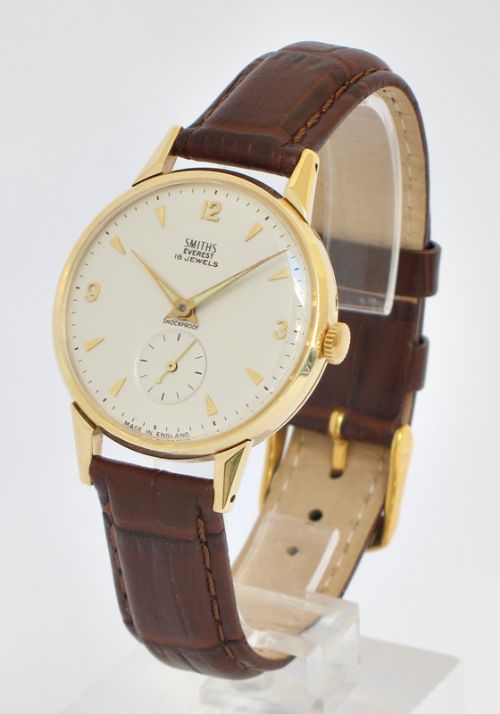 fig 1. VERY RARE 18 JEWEL SMITHS EVEREST SOLID 9CT GOLD MENS WATCH WITH ORIGINAL BOX