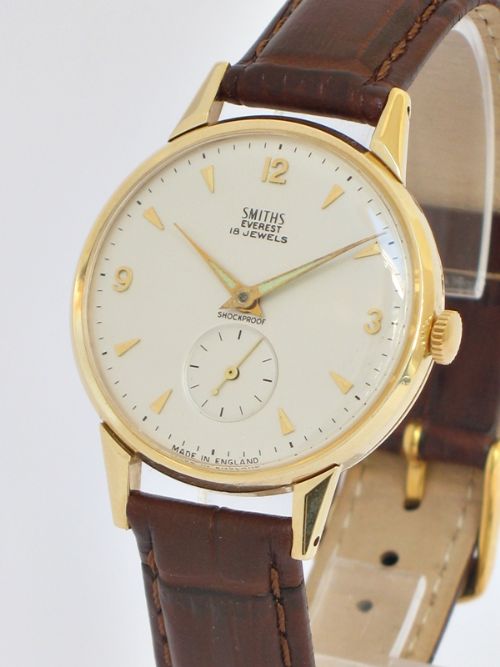 fig 2. VERY RARE 18 JEWEL SMITHS EVEREST SOLID 9CT GOLD MENS WATCH WITH ORIGINAL BOX