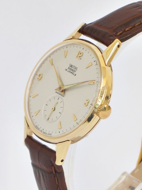 fig 3. VERY RARE 18 JEWEL SMITHS EVEREST SOLID 9CT GOLD MENS WATCH WITH ORIGINAL BOX