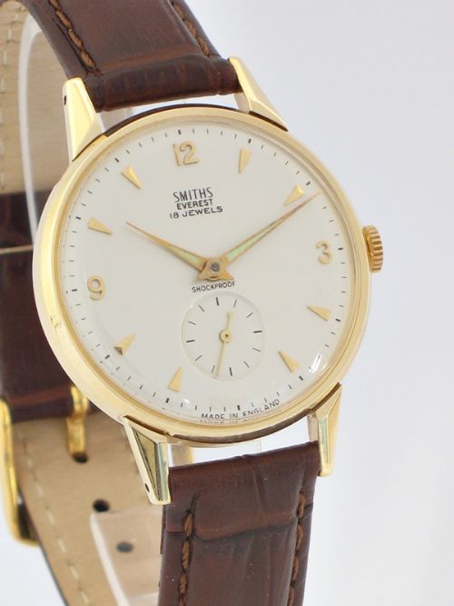 fig 4. VERY RARE 18 JEWEL SMITHS EVEREST SOLID 9CT GOLD MENS WATCH WITH ORIGINAL BOX