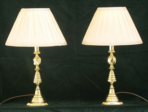 fig 3. BEAUTIFUL PAIR OF LARGE SOLID BRASS VICTORIAN TABLE OR DESK LAMPS C1890