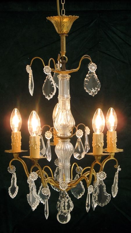 Beautiful Edwardian Brass and Crystal Chandelier C1910