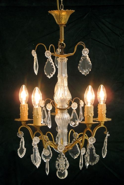 fig 1. BEAUTIFUL EDWARDIAN BRASS AND CRYSTAL CHANDELIER C1910