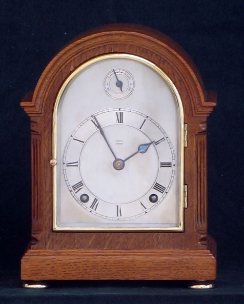 Rare Small Westminster Chiming Solid Oak Bracket Mantel Clock by Asprey of London C1920