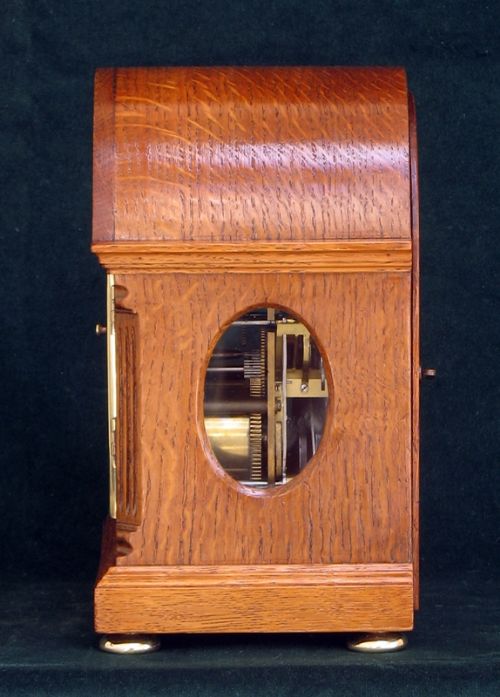 fig 3. RARE SMALL WESTMINSTER CHIMING SOLID OAK BRACKET MANTEL CLOCK BY ASPREY OF LONDON C1920