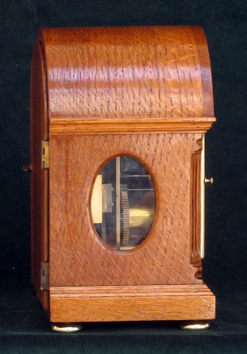 fig 4. RARE SMALL WESTMINSTER CHIMING SOLID OAK BRACKET MANTEL CLOCK BY ASPREY OF LONDON C1920