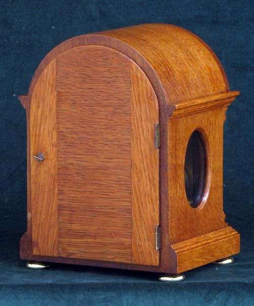 fig 5. RARE SMALL WESTMINSTER CHIMING SOLID OAK BRACKET MANTEL CLOCK BY ASPREY OF LONDON C1920
