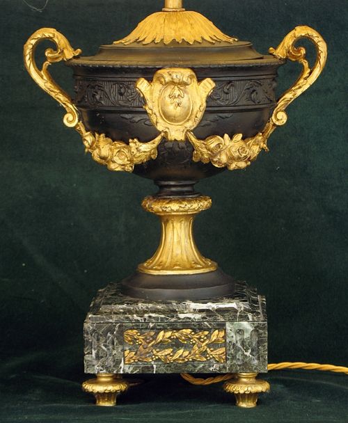 fig 2. PAIR OF FRENCH GILT AND MARBLE URN TABLE OR DESK LAMPS C1870