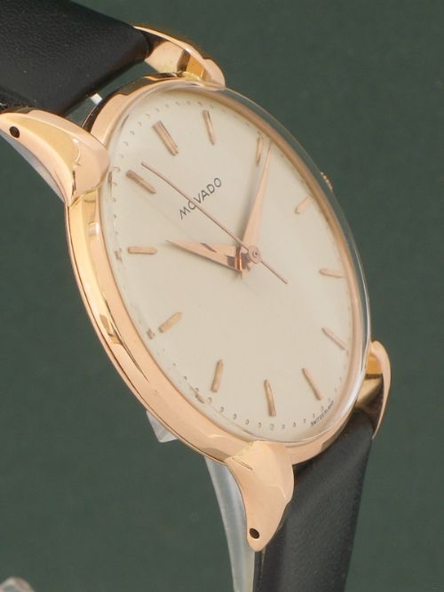 fig 4. RARE ORIGINAL MINT CONDITION SOLID 18CT ROSE GOLD MOVADO MENS WATCH C1946