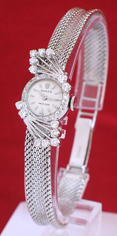 Exquisite Rolex Precision 18ct White Gold and Diamond Ladies Cocktail Watch C1955