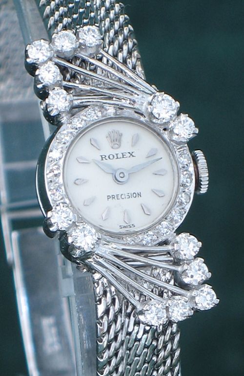 fig 8. EXQUISITE ROLEX PRECISION 18CT WHITE GOLD AND DIAMOND LADIES COCKTAIL WATCH C1955