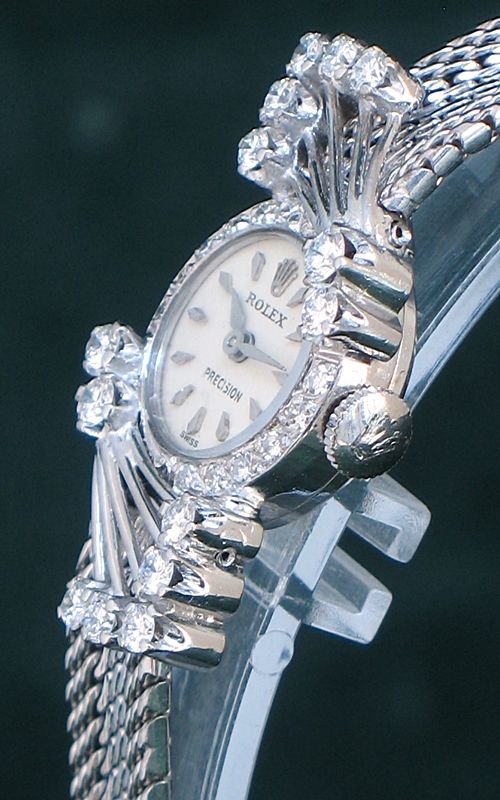 fig 9. EXQUISITE ROLEX PRECISION 18CT WHITE GOLD AND DIAMOND LADIES COCKTAIL WATCH C1955