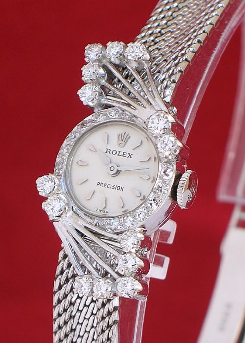 fig 3. EXQUISITE ROLEX PRECISION 18CT WHITE GOLD AND DIAMOND LADIES COCKTAIL WATCH C1955