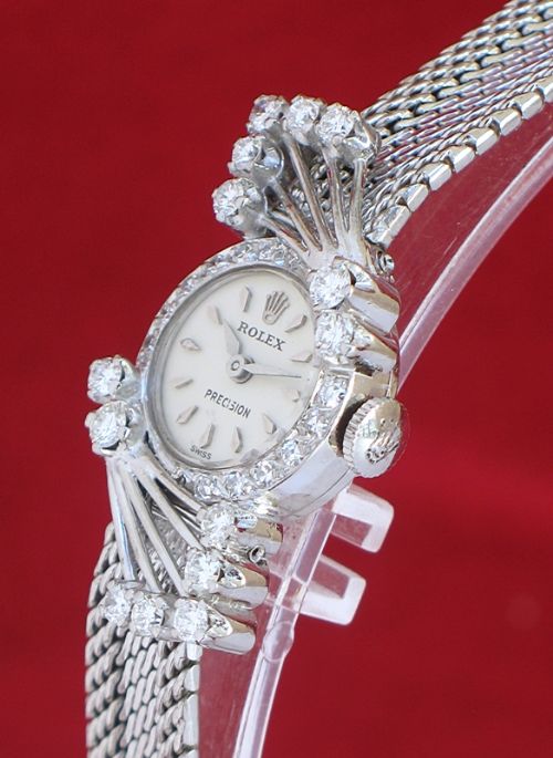 fig 4. EXQUISITE ROLEX PRECISION 18CT WHITE GOLD AND DIAMOND LADIES COCKTAIL WATCH C1955