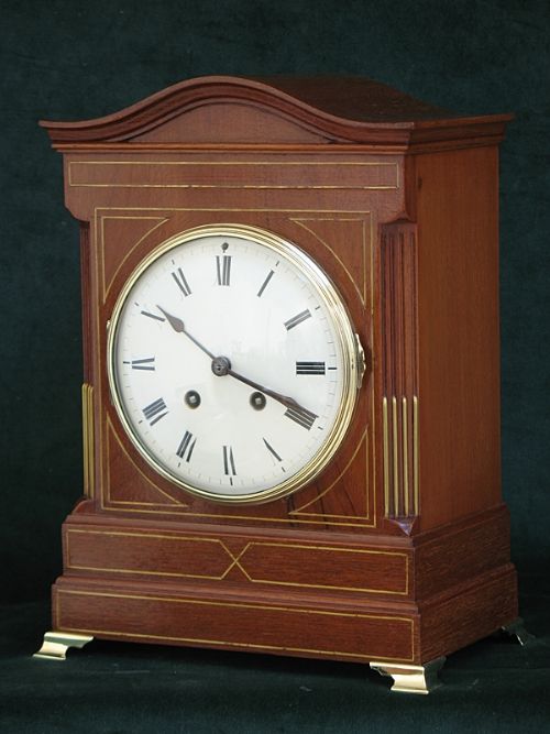 fig 2. LOVELY VICTORIAN FRENCH MAHOGANY AND BRASS INLAY MANTEL CLOCK BY SAMUEL MARTI C1900