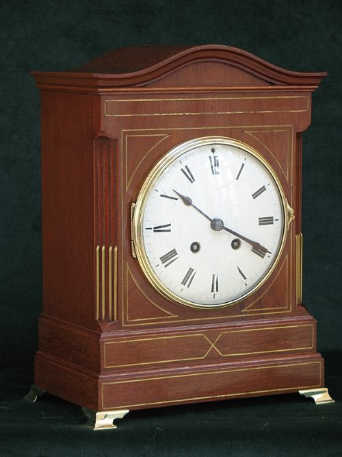 fig 3. LOVELY VICTORIAN FRENCH MAHOGANY AND BRASS INLAY MANTEL CLOCK BY SAMUEL MARTI C1900