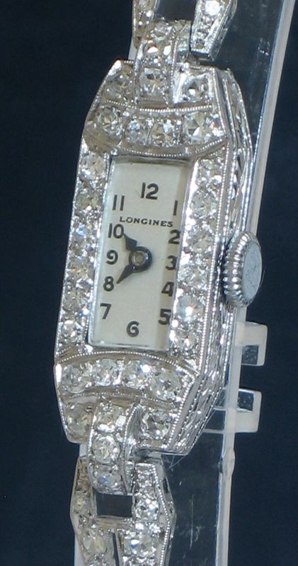 fig 1. BREATHTAKING ART DECO LONGINES PLATINUM AND DIAMOND LADIES COCKTAIL WATCH C1933
