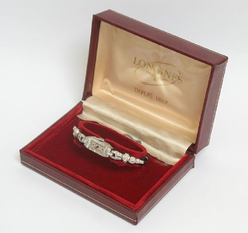 fig 7. BREATHTAKING ART DECO LONGINES PLATINUM AND DIAMOND LADIES COCKTAIL WATCH C1933