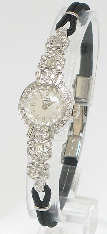 Exquisite Art Deco Platinum and Diamond Girard Perregaux Ladies Cocktail Watch C1940
