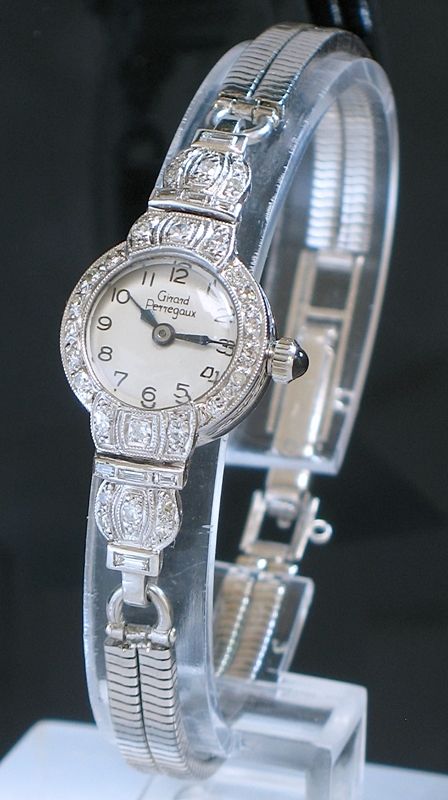 Beautiful Art Deco Platinum and Diamond Girard Perregaux Ladies Cocktail Watch C1945
