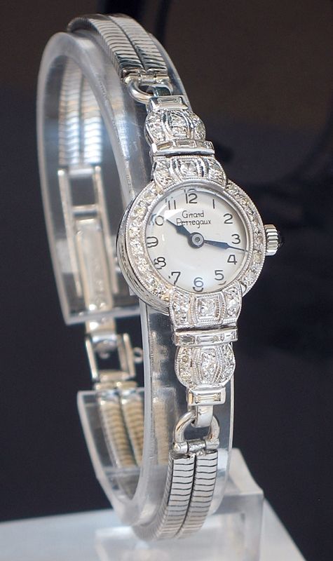fig 1. BEAUTIFUL ART DECO PLATINUM AND DIAMOND GIRARD PERREGAUX LADIES COCKTAIL WATCH C1945