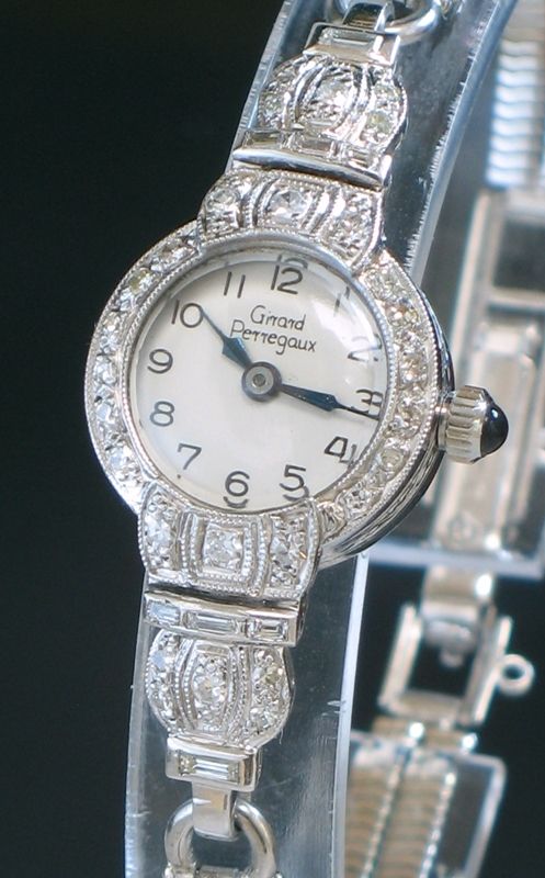 fig 2. BEAUTIFUL ART DECO PLATINUM AND DIAMOND GIRARD PERREGAUX LADIES COCKTAIL WATCH C1945
