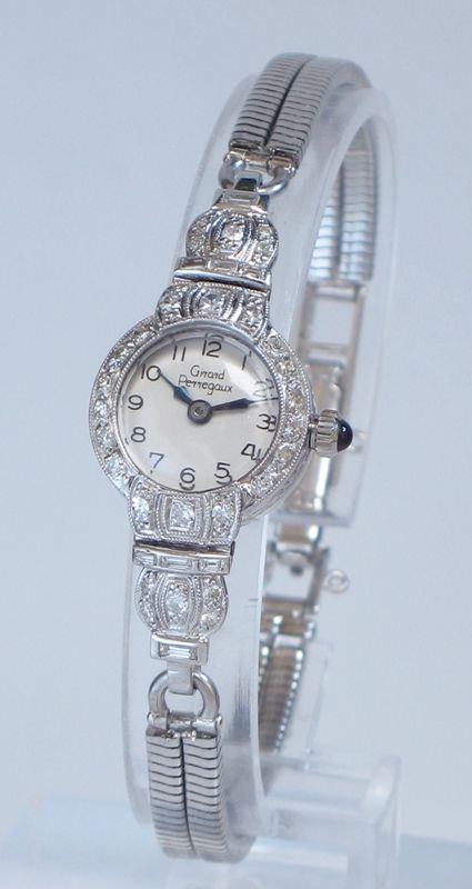 fig 3. BEAUTIFUL ART DECO PLATINUM AND DIAMOND GIRARD PERREGAUX LADIES COCKTAIL WATCH C1945