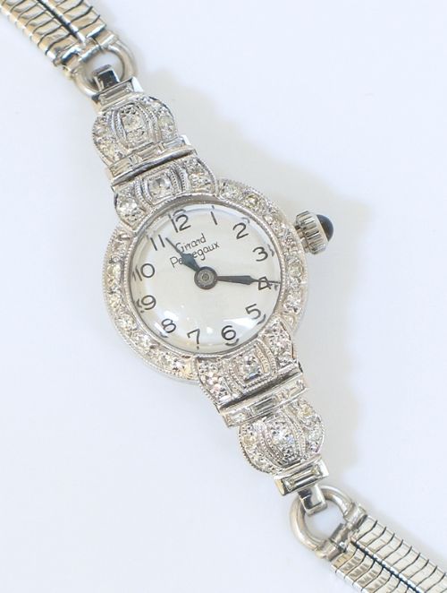 fig 8. BEAUTIFUL ART DECO PLATINUM AND DIAMOND GIRARD PERREGAUX LADIES COCKTAIL WATCH C1945