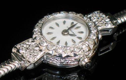 fig 2. DEVINE LONGINES ART DECO PLATINUM AND DIAMOND LADIES COCKTAIL WATCH C1957