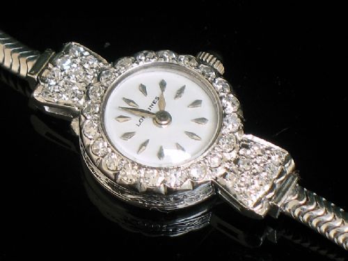fig 3. DEVINE LONGINES ART DECO PLATINUM AND DIAMOND LADIES COCKTAIL WATCH C1957