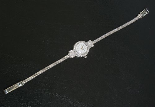 fig 7. DEVINE LONGINES ART DECO PLATINUM AND DIAMOND LADIES COCKTAIL WATCH C1957