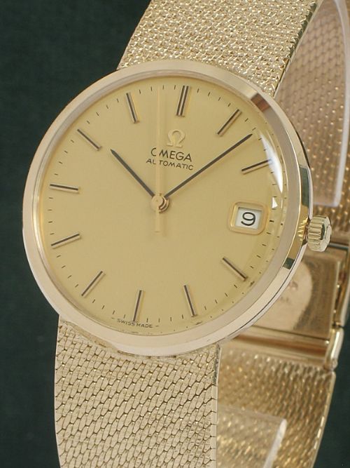 fig 2. SUPERB RARE SOLID 9CT GOLD OMEGA AUTOMATIC MENS WATCH WITH BOXES AND PAPERS
